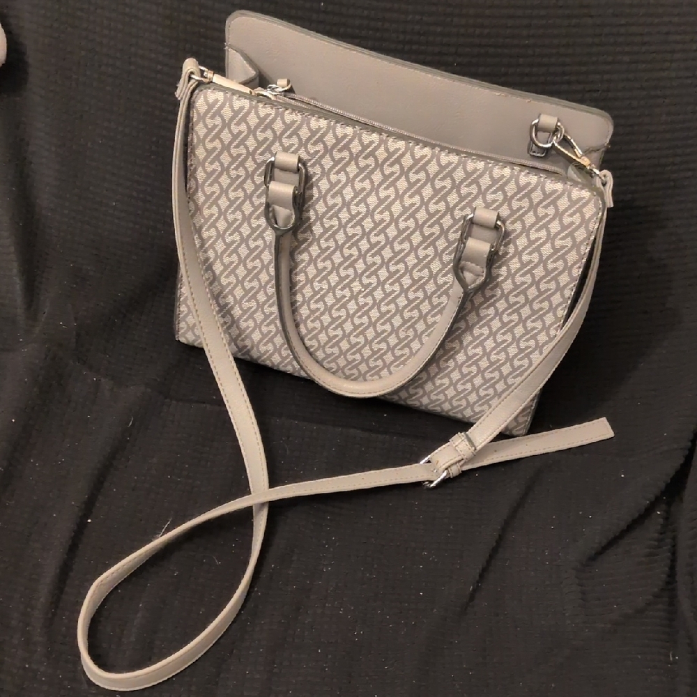 Nine West Grey Patterned Satchel with Adjustable Crossbody Strap